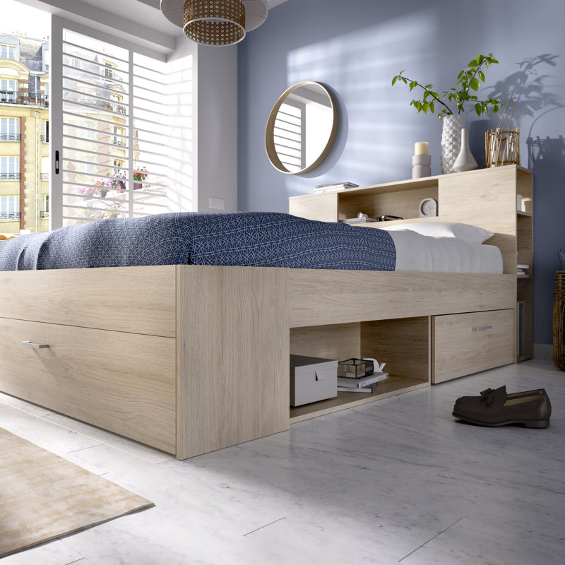 Evvy Drawers Bed, 140 x 190 cm, Oak
