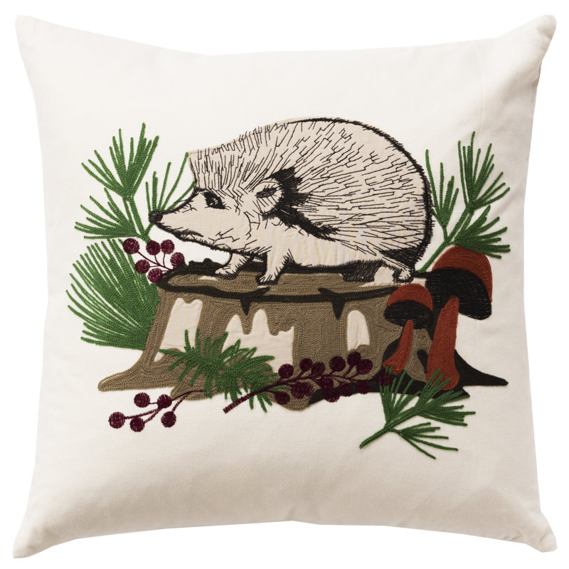 Ivory and Multicolor Embroidered Cotton Square Throw Pillow