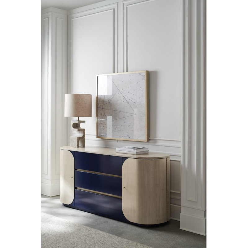 La Moda 3 - Drawer Solid Wood Dresser, Beige/Prussian Blue