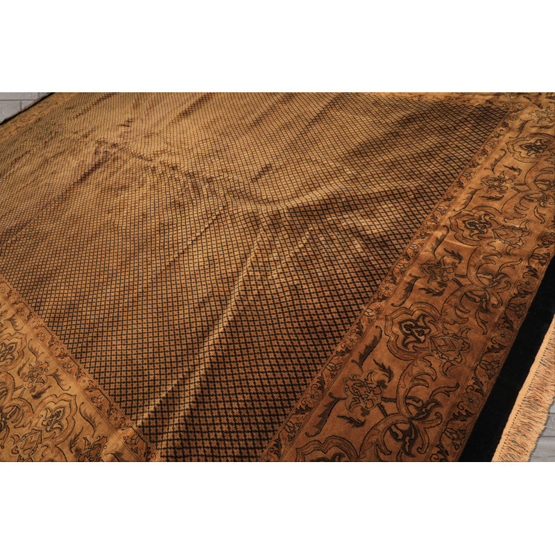 Tapis noir en laine noué à la main 11 pi 8 po x 17 pi 8 po