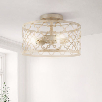 Plafonnier semi-encastré 3 lumières avec abat-jour en métal blanc Halt Whistle