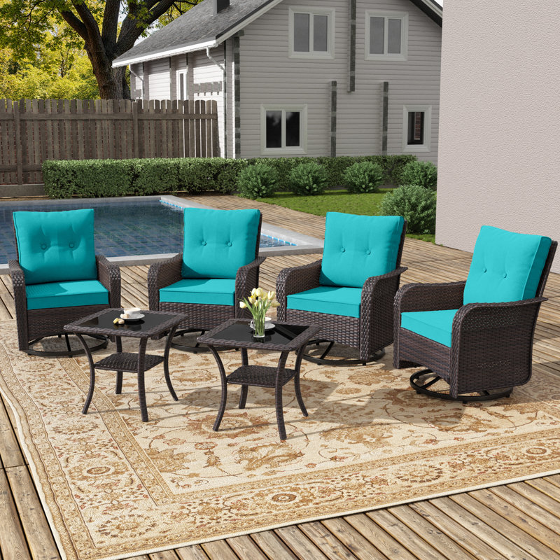 Imalai Wicker Patio Conversation Set with Cushions, Teal