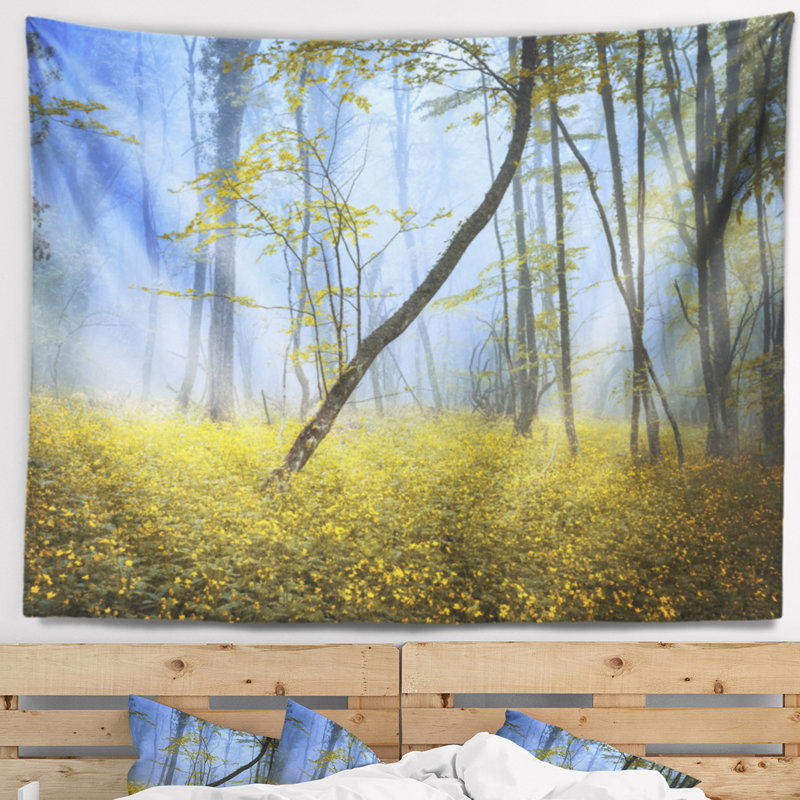 Tapisserie forêt paysage de style rétro coloré, H 32 po x l 39 po