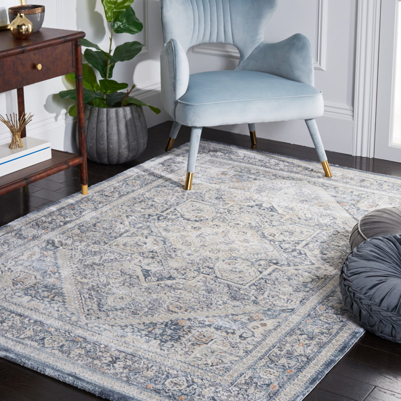 Oriental Cream/Blue Area Rug, Rectangle 4' X 6'