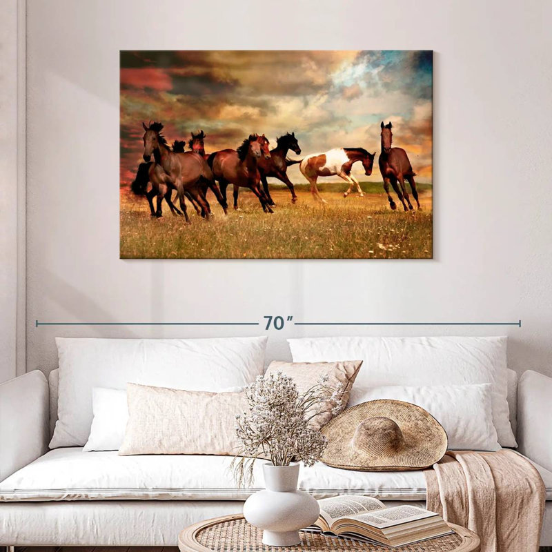 Brampt, chevaux sauvages dans la prairie, H 30 po x l 45 po