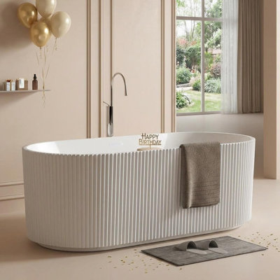 Baignoire autoportante en acrylique, baignoire à rayures profonde avec drain, baignoire autoportante à surface solide, baignoire spa intérieure contemporaine pour adultes, grand bain de pieds