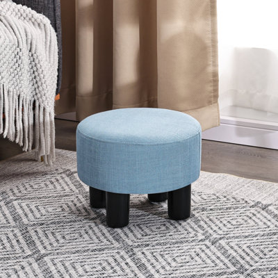Round Footrest Ottoman Stool With Linen Upholstered