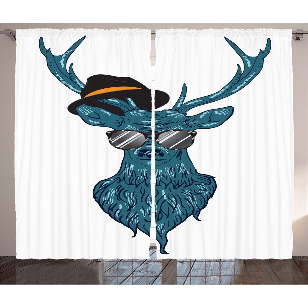 Rustikaler Vorhang, Teal Hipster Antler Drucken, Hirsch, Teal und Schwarz