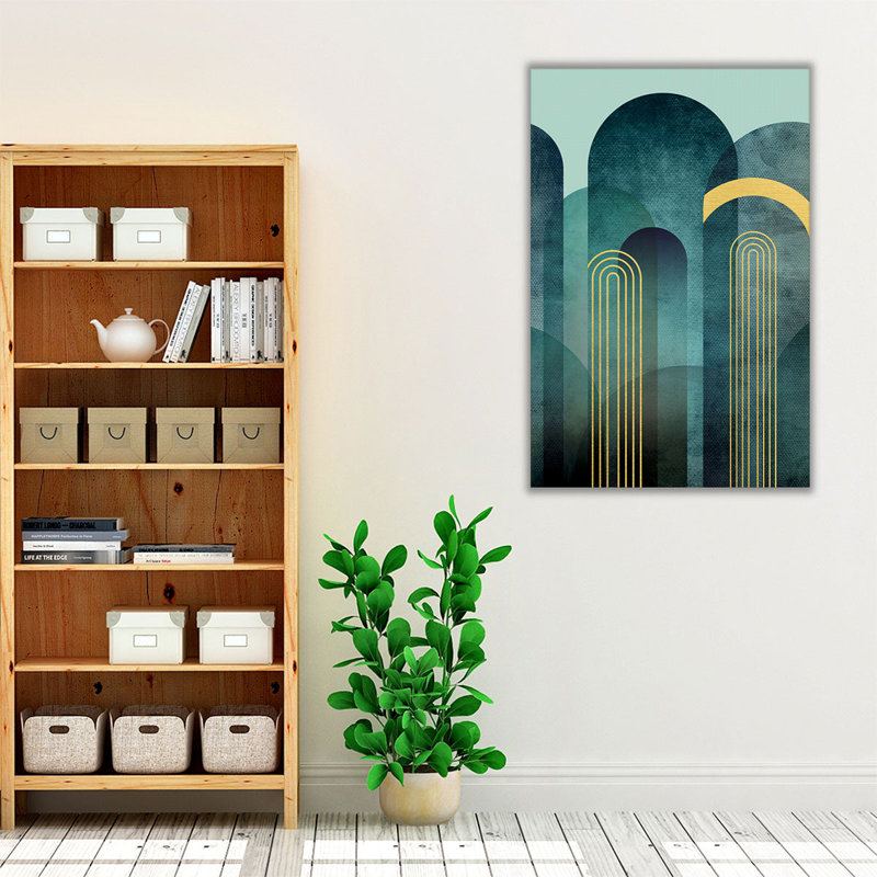 MidCentury Arches Teal - reproduction d'art sur toile, H 24 po x l 16 po