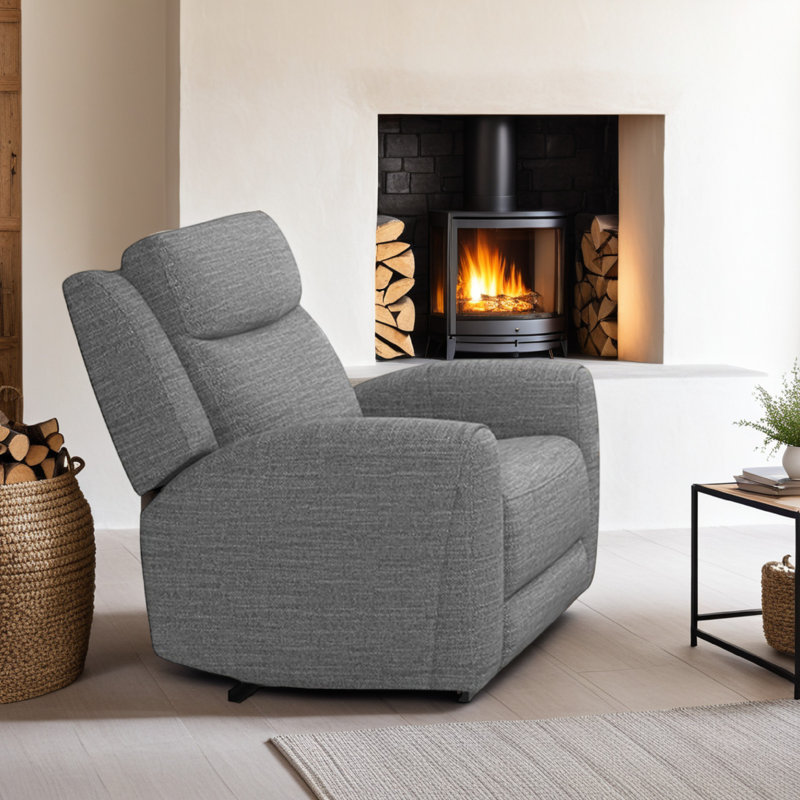 Fauteuil inclinable manuel Cory, accoudoirs profilés, bois massif, polyester gris