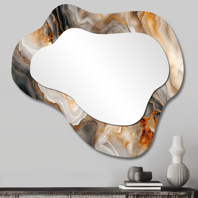 «Slab Structures Orange Grey Agate» - Art abstrait en métal - Miroir mural moderne asymétrique, 25 po x 28 po