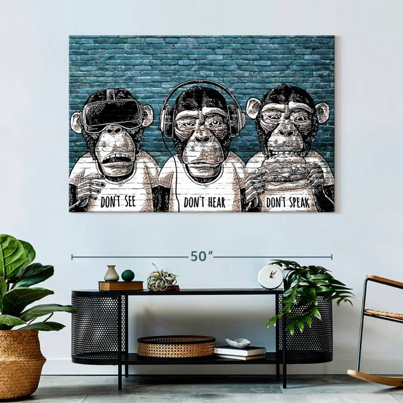 Three Monkeys Canvas Print, 34" H x 51" W x 1.25" D