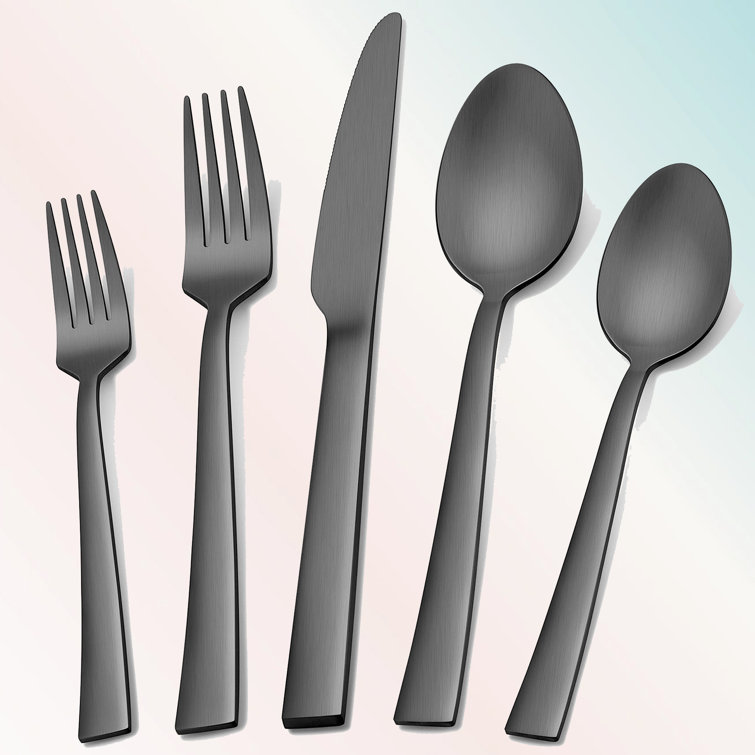 Matte Black Silverware Set , 40-Piece Stainless Steel Flatware Cutlery Set Service for 8, Satin Finish Kitchen Utensil Set, Dishwasher Safe Orren Elli