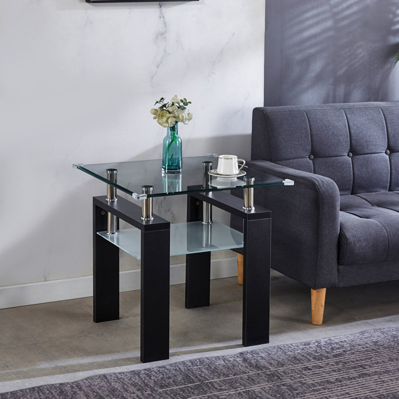 Table de bout en verre transparent, table de bout 24 po x 24 po x 24 po, design moderne pour la maison