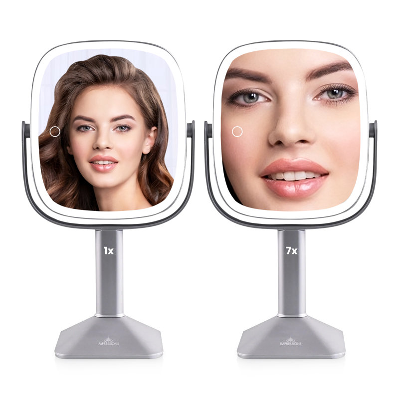 Clearview Dual Sided Tabletop Lighted Makeup Mirror, 7X Magnification Vanity Mirror With 360 Rotation, Silver