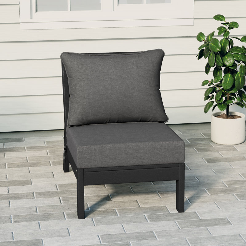 Deep Seating Armless Chair With Cushions, Gray, Black