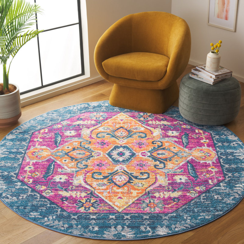 Felty Oriental Orange Area Rug, Round 6'7"