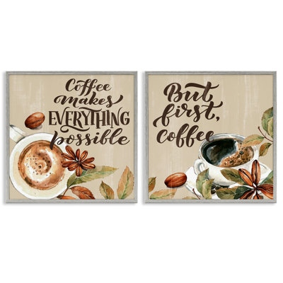 Morning Coffee Classic Phrases 2pc Framed Giclee Set, design by Kim Allen