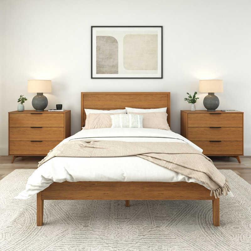 Lauritzen Solid Wood Panel Bed, Queen, Pecan