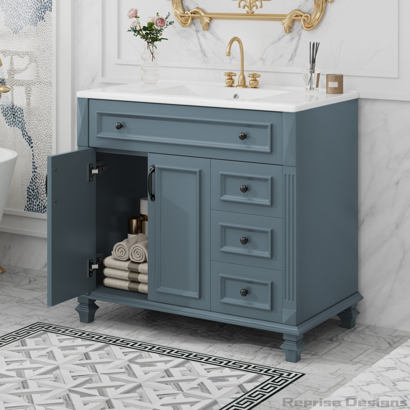 Meuble-lavabo 36 po avec lavabo 36 po, 2 portes à fermeture douce, Bleu gris