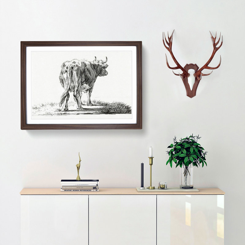 The Rear of a Cow by Jean Bernard - Picture Frame Drawing Print, 27cm H x 36cm W x 2cm D, Walnut Framed