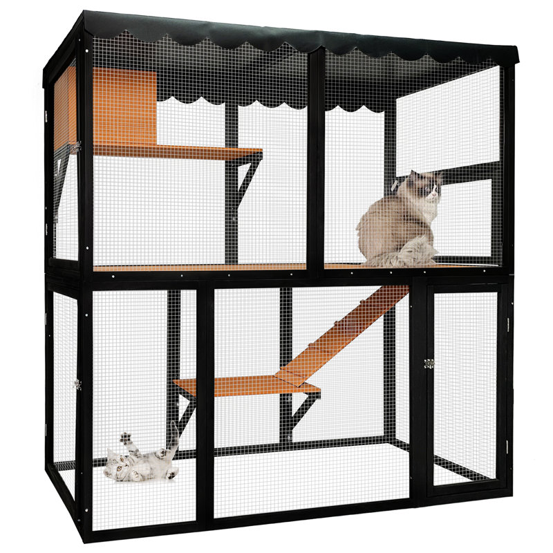 Maison pour chat de luxe à 4 niveaux en bois, idéale pour les grands chats, avec rampe et aires de repos.