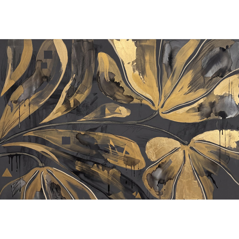 Papier peint floral doré abstrait et amovible, Non tissé, 200 po x 120 po