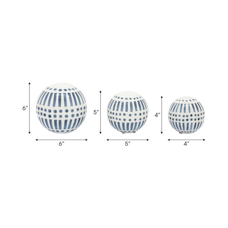 Neutral Modern Line Design Decorative Orb Set of 3, Blue
