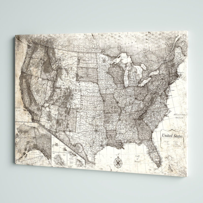 «Old USA Map», impression sur toile tendue