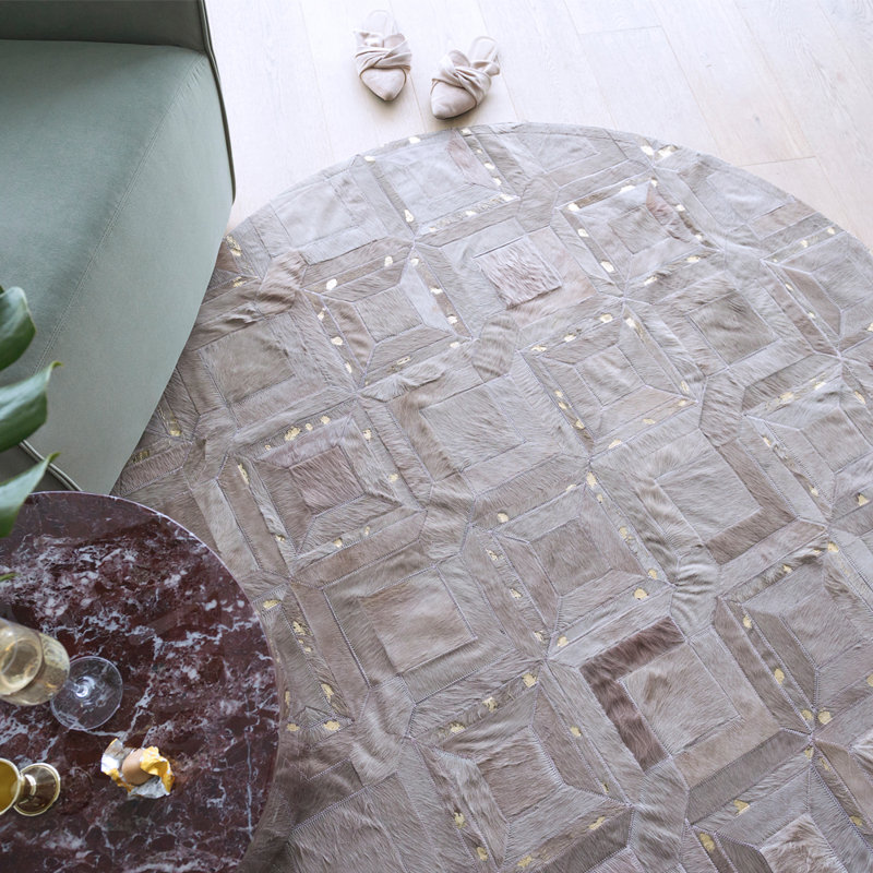Cowhide Geometric Area Rug in Lilac Ash, Rectangle 5'7'' x 7'10''