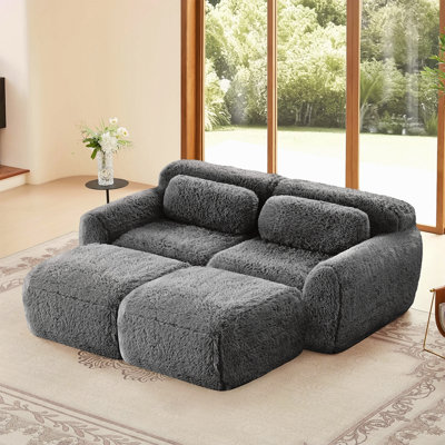 Tissu moelleux doux de 80 po, canapé désossé, aucun assemblage requis, conception antidérapante inférieure, avec repose-pieds et coussins décoratifs, siège profond, combinaison 32D haute densité sans éponge, pour étude, gris foncé