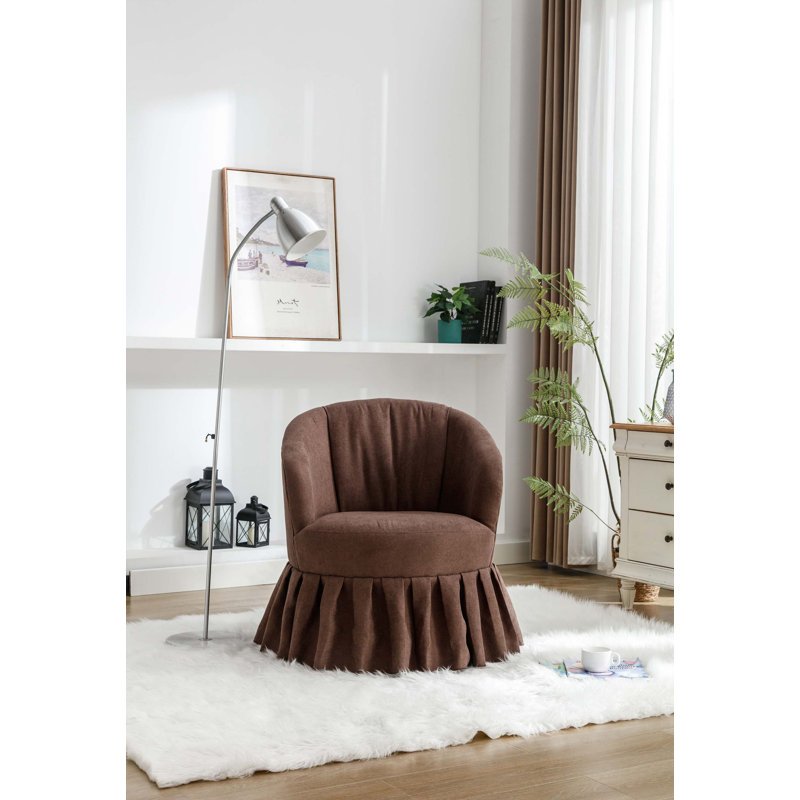Fauteuil club pivotant rembourré Badri, Lin brun