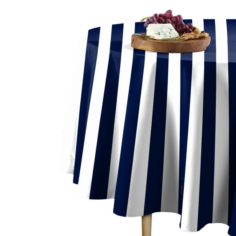 Sam Stripe Tablecloth, 96" L x 96" W, Navy