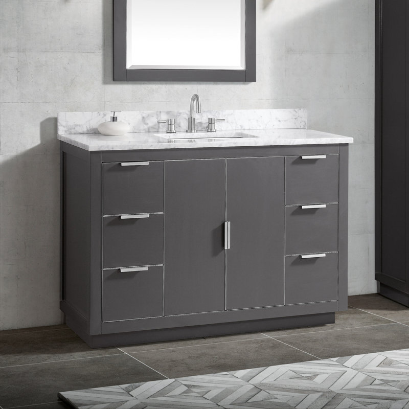 Ensemble de meuble-lavabo simple 49 po Salise, Marbre blanc de Carrare / argent, Gris crépuscule