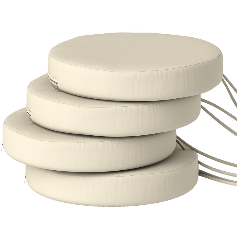Patio Chair Cushions Set of 4 Round Seat Cushions for Dining Bistro Chairs Machine Washable, 15" x 15" x 3", Cream White