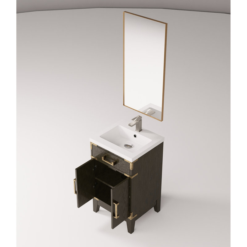 Meuble-lavabo simple en chêne brun avec comptoir en acrylique fabriqué à la main, Chêne brun