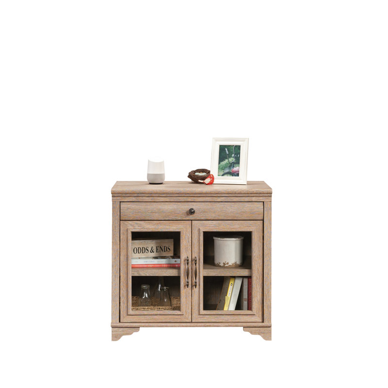 Brun - fini, bureau personnel, base, rangement compact pour bureau personnel, tiroir spacieux, glissières pleine extension, portes en verre trempé, tablette réglable dissimulée, finition en bois d'ingénierie rempli de métal,
