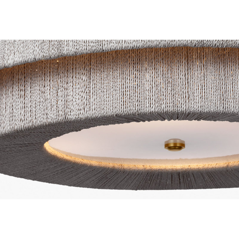 Dorado Chandelier in Antique-Burnished Brass and Washed Abaca, 16.25" H x 32" W x 32" D