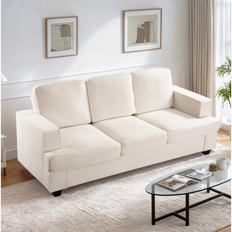 Canapé 3 places moderne et confortable en velours avec assise profonde, mousse haute densité et coussins de dossier amovibles pour se détendre et travailler