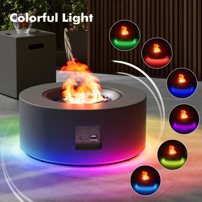 30" Round Steel Smokeless Fire Pit Table with Colorful RGB Light, 50000 BTU Outdoor Warm Table for Patio Backyard Garden, Suitable for Family Gatherings