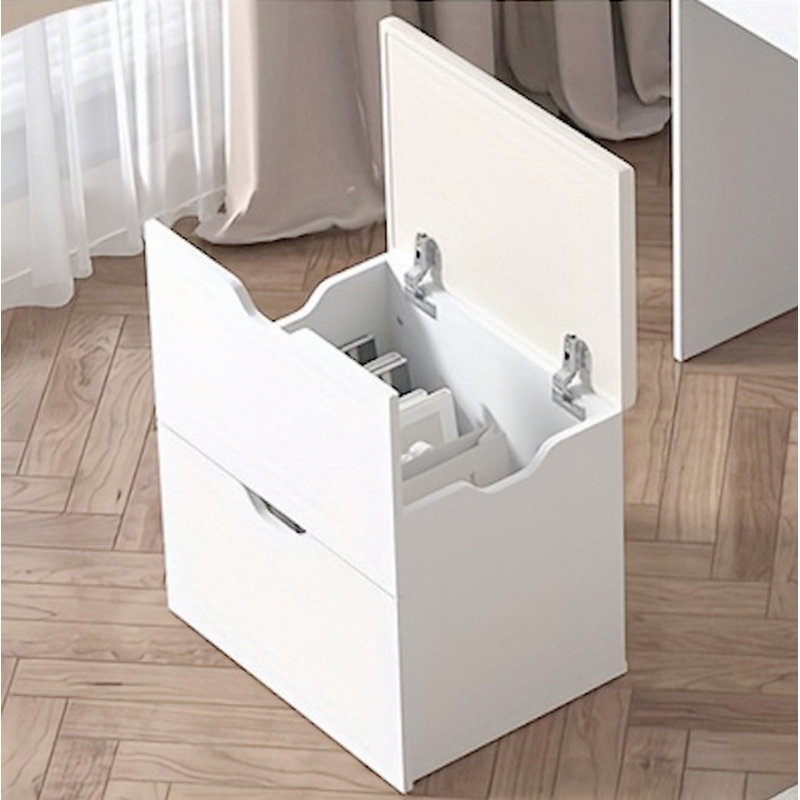 Dressing Table and Stool, 3-in-1 Multifunctional Dressing Table Set, Featuring Three-color Lighting Modes, HD Mirror, Two Sliding Drawers, and a Hidden Storage Stool