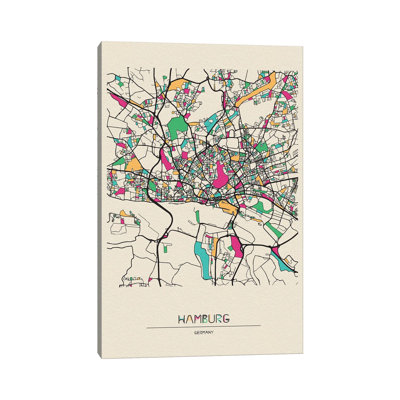 Carte de Hambourg, Allemagne par Ayse Deniz Akerman - impression sur toile tendue