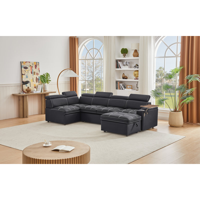 Canapé modulaire en tissu avec repose-pieds Tilena, Noir