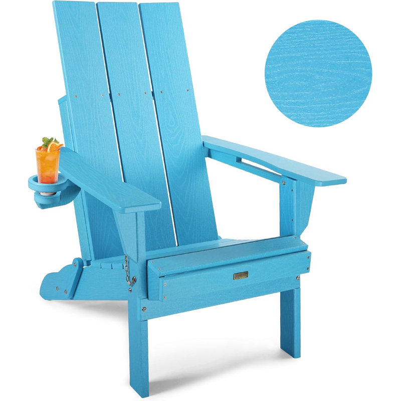 Chaise Adirondack, chaise Adirondack surdimensionnée en PEHD pliable avec porte-gobelet, Bleu