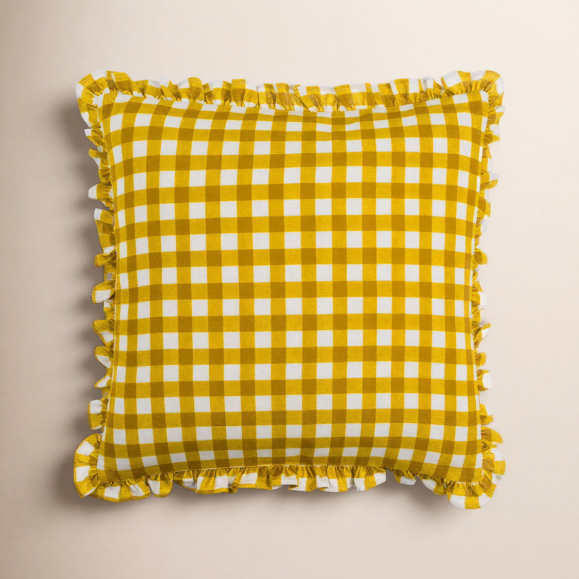 Zeppelin Plaid Cotton Throw Pillow, Polyester/Polyfill, 20" x 20", Yellow Plaid