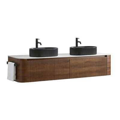 Meuble-lavabo de salle de bain avec lavabo, armoire murale en chêne miel avec porte-serviettes gratuit, conception de deux lavabos en céramique