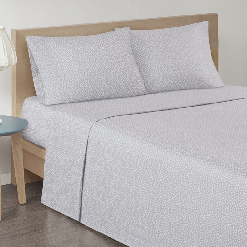 Ensemble de draps 100% coton Cozy, Ensemble de draps pour très grand lit avec 2 taie, Grey Dots