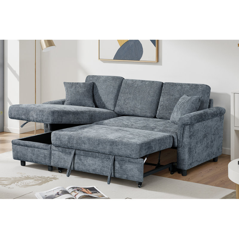 Advika 4 Seater Sofa Bed, Blue, Left Hand Facing