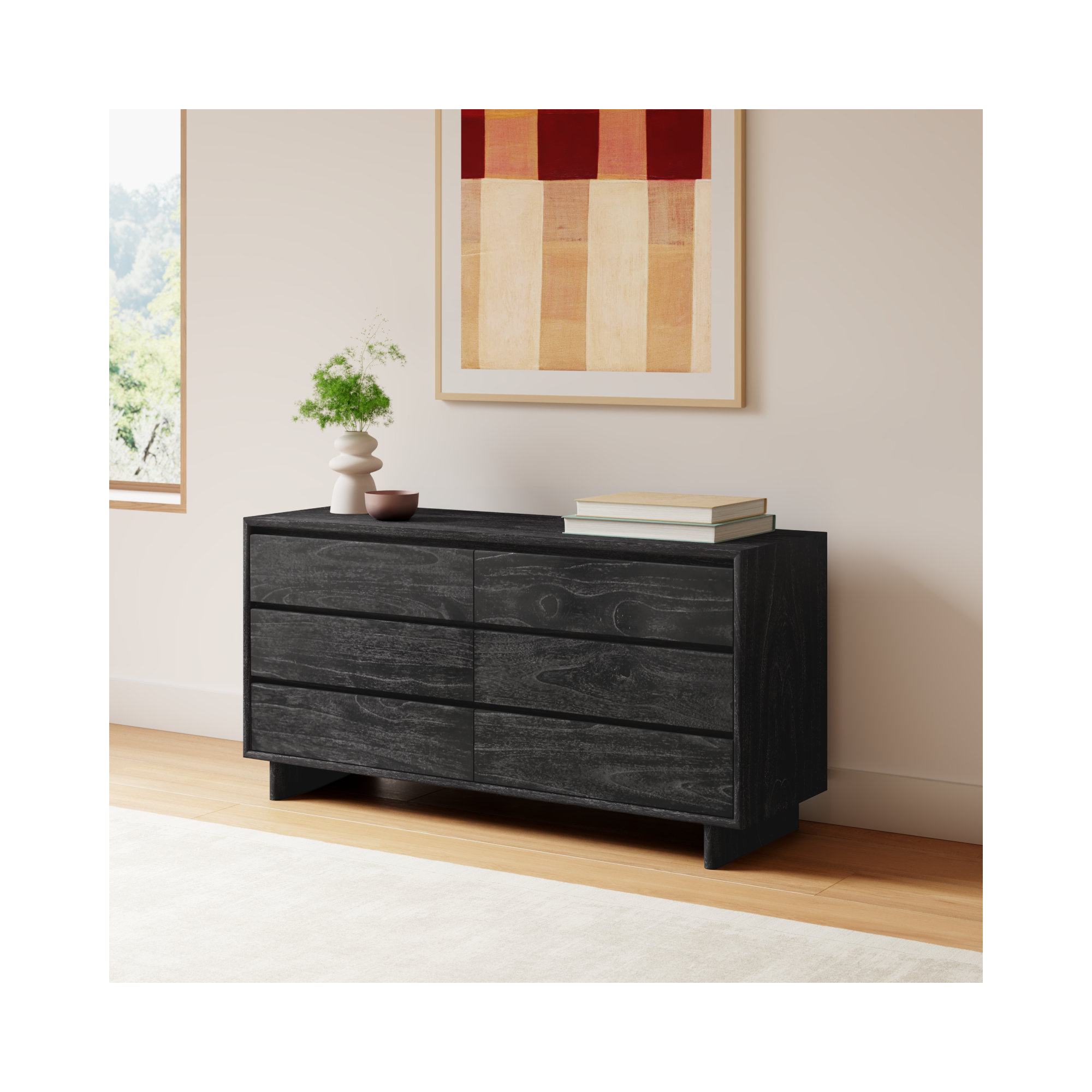 Horizon 6 Drawer 62" W Double Dresser, Black
