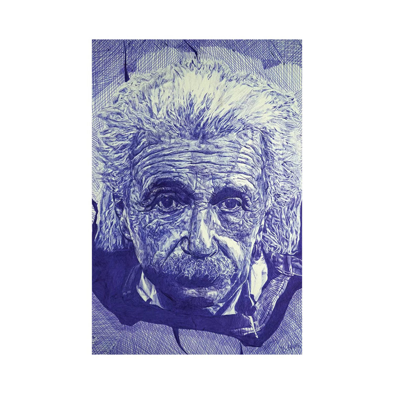 « Einstein Ballpoint Pen » par Ben Heine-impression d’art graphique, Toile tendue, Pas de tapis, H 18 po x l 12 po x 1,5 po